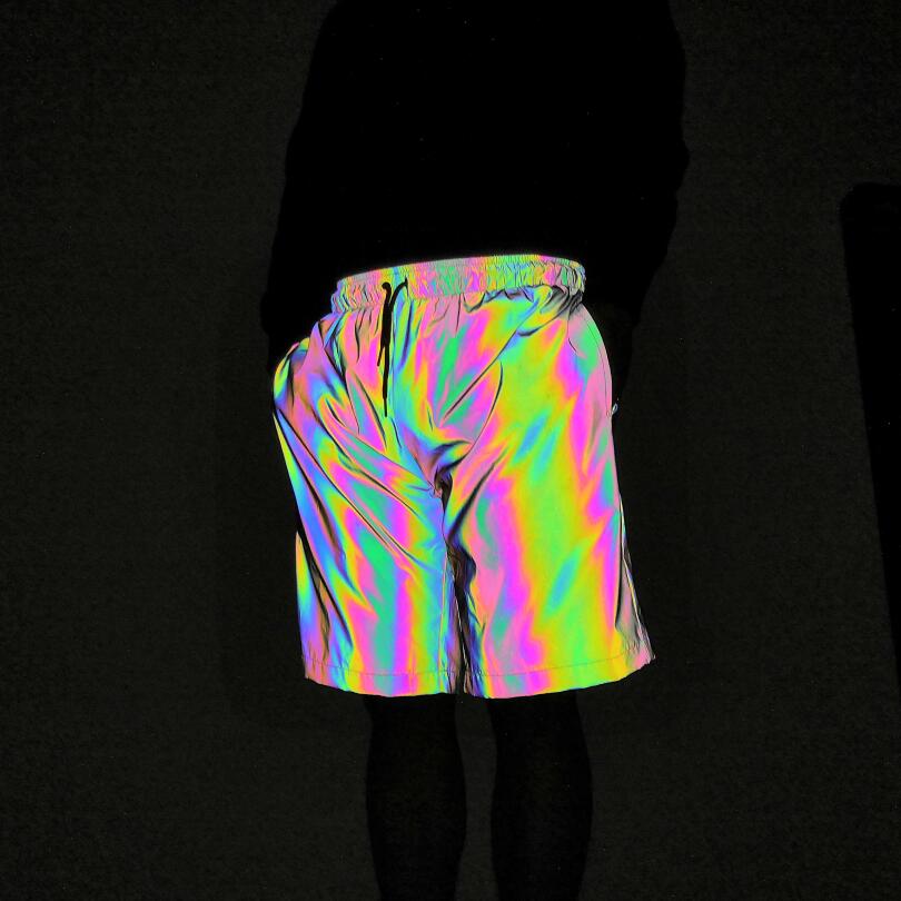 Rainbow Reflective Hip Hop Shorts – Holographic Streetwear Shorts for Men | Sizes M–3XL