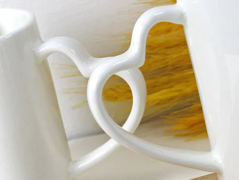 Valentine's Day Heart Shape Couple Mugs – Set of 2 Romantic Bone China Coffee Mugs