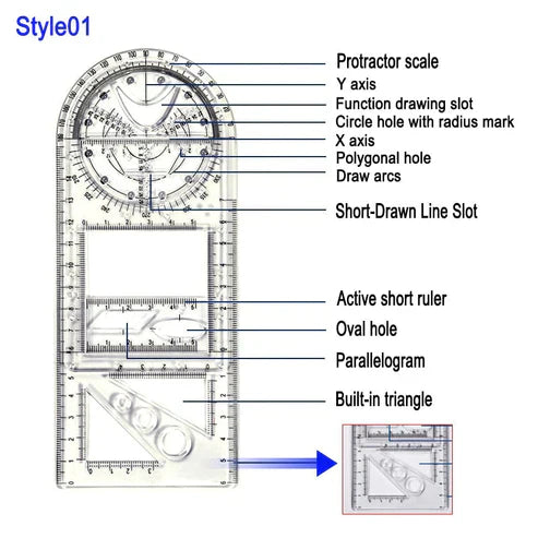 Geometric Art Design Architect Ruler - Professional Drafting & Drawing Template