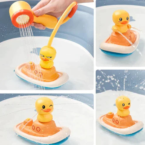 Electric Duck Boat Spray Bath Toy - 4-in-1 Water Sprinkler with 3 Duck Heads for Fun Baby Bath Time