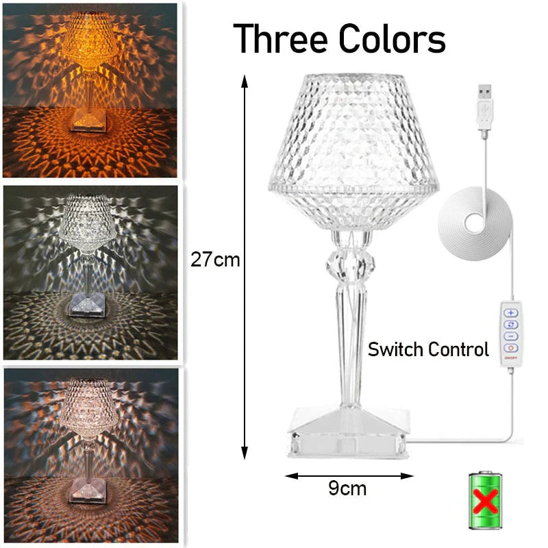 Diamond Glow Rechargeable Crystal Table Lamp – Touch Control RGB Atmosphere Light