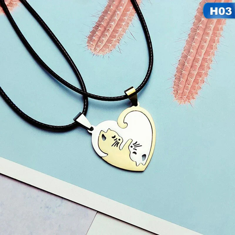 Yin Yang Cat Couple Necklace - Matching His & Hers Pendant Set