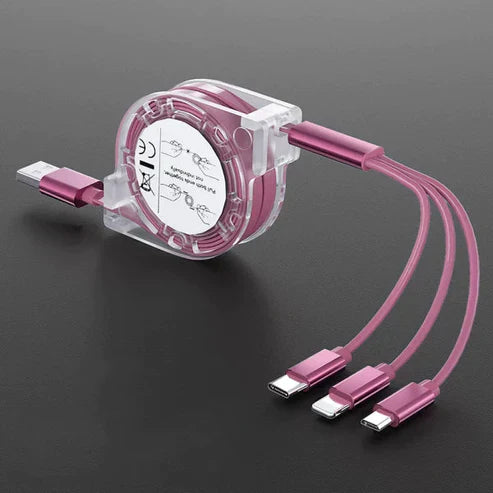 3-in-1 Retracting USB Cable Data Charger - Multi Charging Cable