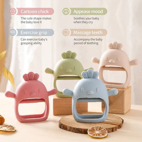 Baby Bites Cute Pacifier Gloves - Silicone Cartoon Chick Bracelet Teether for Babies 0-6 Years, BPA Free