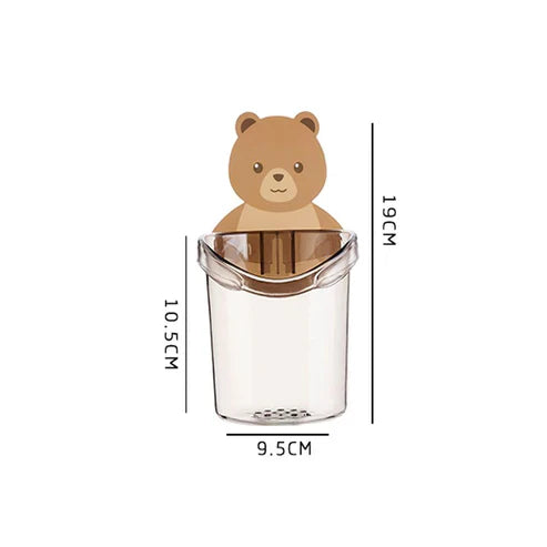 Wall-Mounted Sticky Bear Toothbrush Holder - Self-Adhesive No-Drill Cartoon Bear Bathroom Organizer in 3 Colors