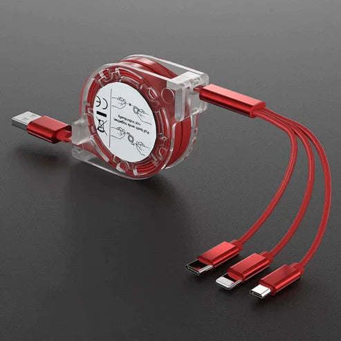 3-in-1 Retracting USB Cable Data Charger - Multi Charging Cable
