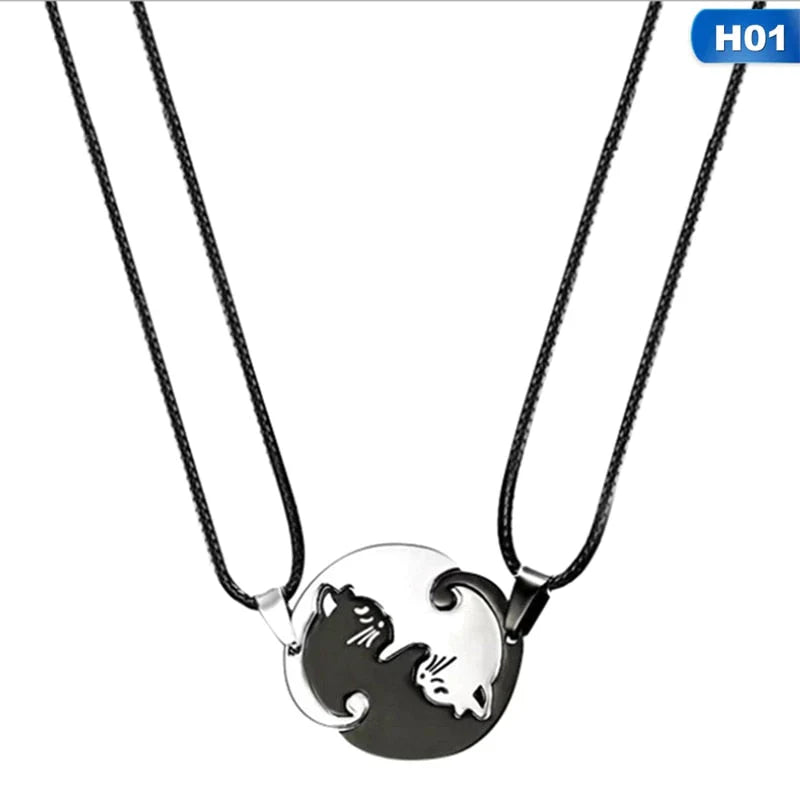 Yin Yang Cat Couple Necklace - Matching His & Hers Pendant Set