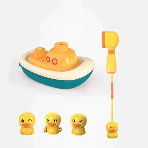 Electric Duck Boat Spray Bath Toy - 4-in-1 Water Sprinkler with 3 Duck Heads for Fun Baby Bath Time