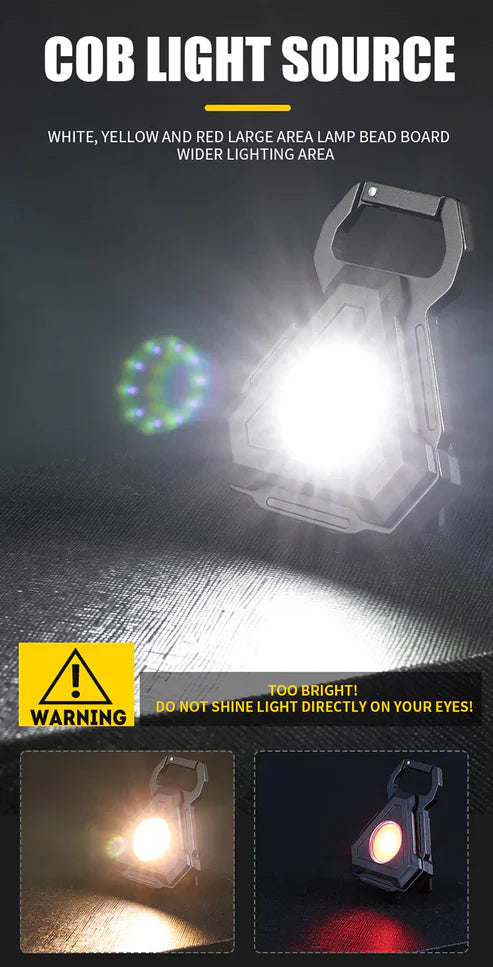 Mini LED Flashlight USB Rechargeable Keychain – 3-in-1 Bottle Opener & Carabiner
