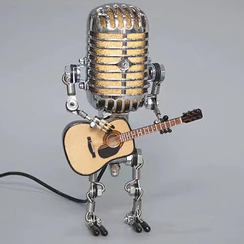 Vintage Guitar Playing Microphone Robot Lamp - Retro Music Desk Light