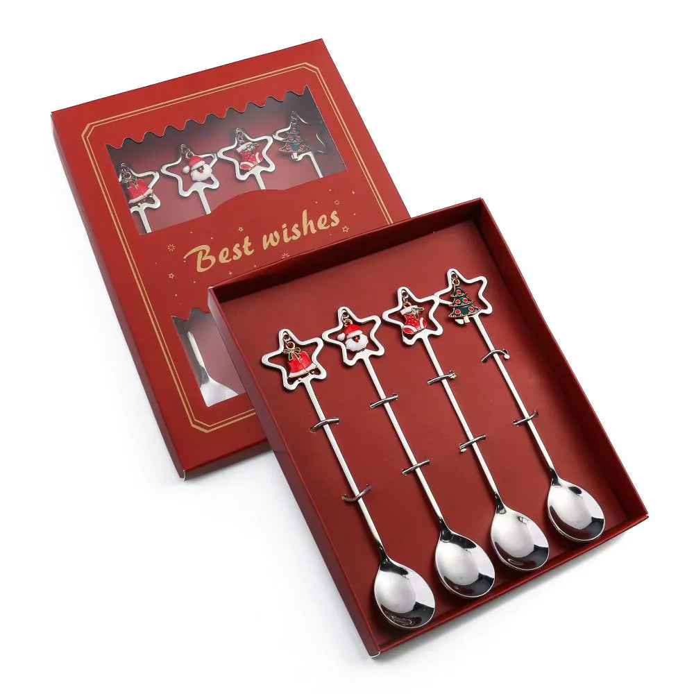 4Pcs Christmas Best Wishes Tableware Set - Holiday Spoon Collection