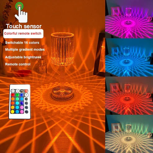 Diamond Glow Acrylic Touch Table Lamp – RGB LED Crystal Night Light