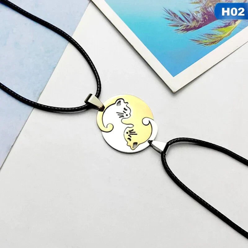 Yin Yang Cat Couple Necklace - Matching His & Hers Pendant Set