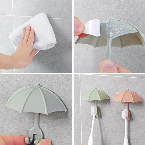 3pcs Set Cute Umbrella Toothbrush Hook - Wall-Mounted Holder