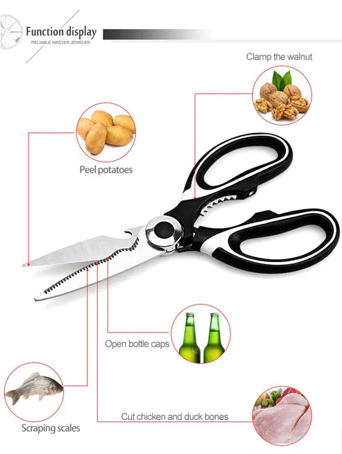 Multipurpose Kitchen Scissors with Bottle Opener - Heavy Duty Stainless Steel Shears