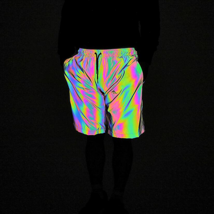 Rainbow Reflective Hip Hop Shorts – Holographic Streetwear Shorts for Men | Sizes M–3XL