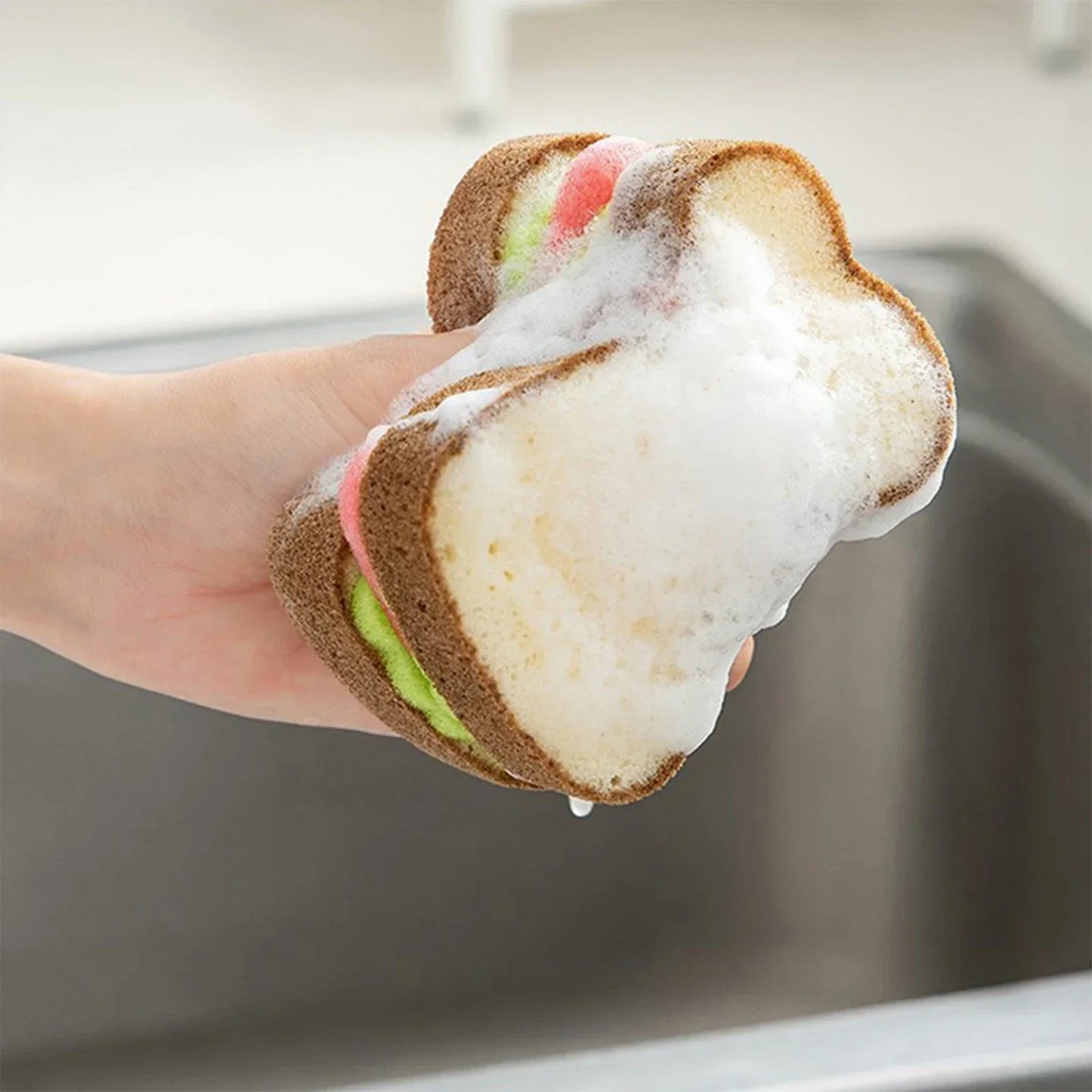 Toast Bread Shape Dish-Washing Sponge – Cute Novelty Kitchen Scrubber