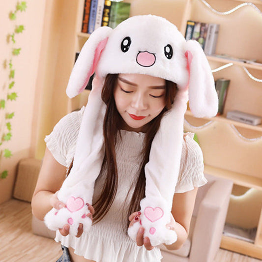 Moving Bunny Ear Plush Hat – Cartoon Animal Airbag Hat for Parties & Cosplay