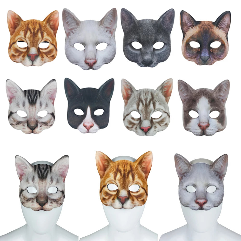 Lifelike Cat Half-Face Cosplay Mask – 9 Styles | Halloween, Masquerade & Party Costume Prop