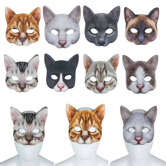 Lifelike Cat Half-Face Cosplay Mask – 9 Styles | Halloween, Masquerade & Party Costume Prop