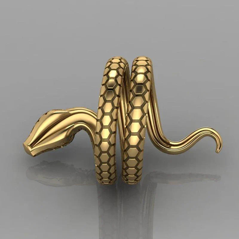 Golden Snake Ring with Blue Rhinestone – Adjustable Charm Jewellery for Men & Women