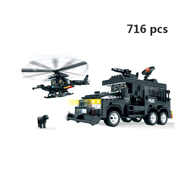 City Police SWAT Building Blocks Set – Helicopter, Truck & Armoured Vehicle Construction Toy