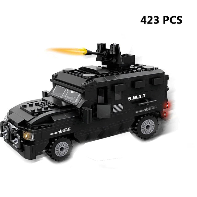 City Police SWAT Building Blocks Set – Helicopter, Truck & Armoured Vehicle Construction Toy