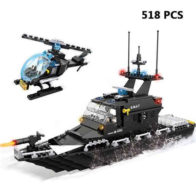 City Police SWAT Building Blocks Set – Helicopter, Truck & Armoured Vehicle Construction Toy