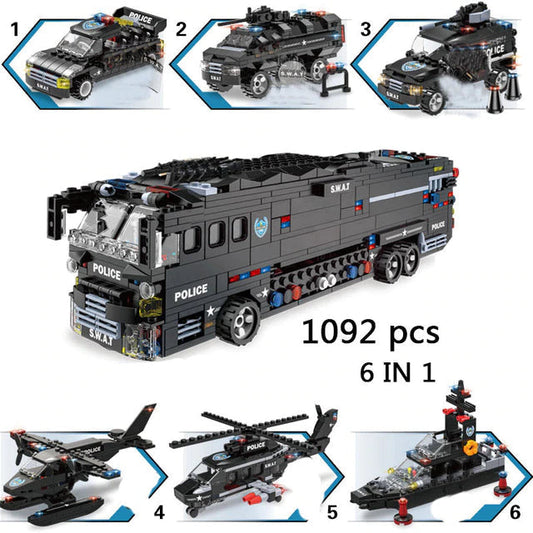 City Police SWAT Building Blocks Set – Helicopter, Truck & Armoured Vehicle Construction Toy