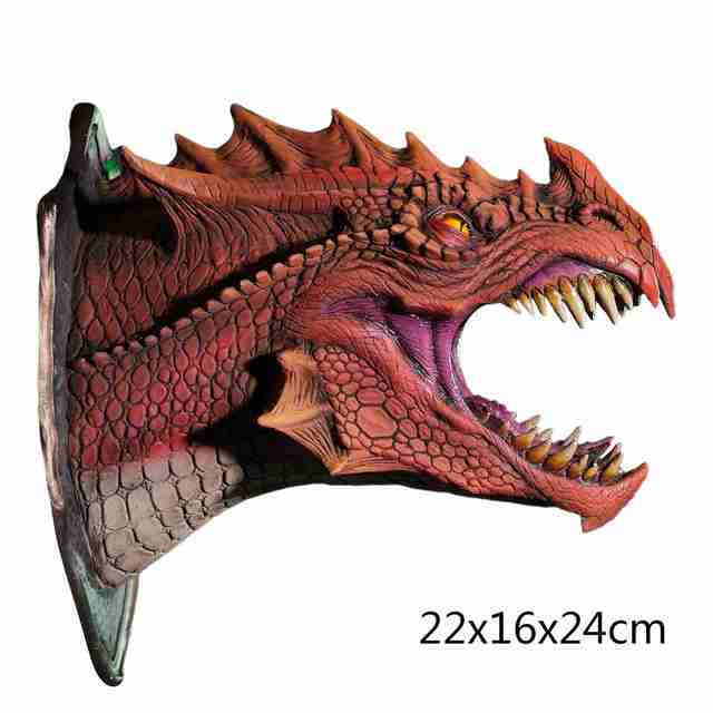 3D Dragon Head Wall Mount with Smoke & LED Light – Faux Taxidermy Dragon Sculpture | Fantasy Home Decor Gift