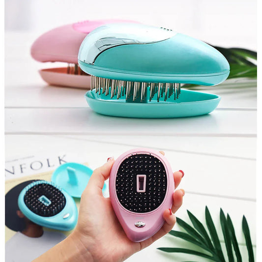 Portable Electric Ionic Hairbrush – Anti-Static Smoothing Hair Brush for Frizz-Free Shine