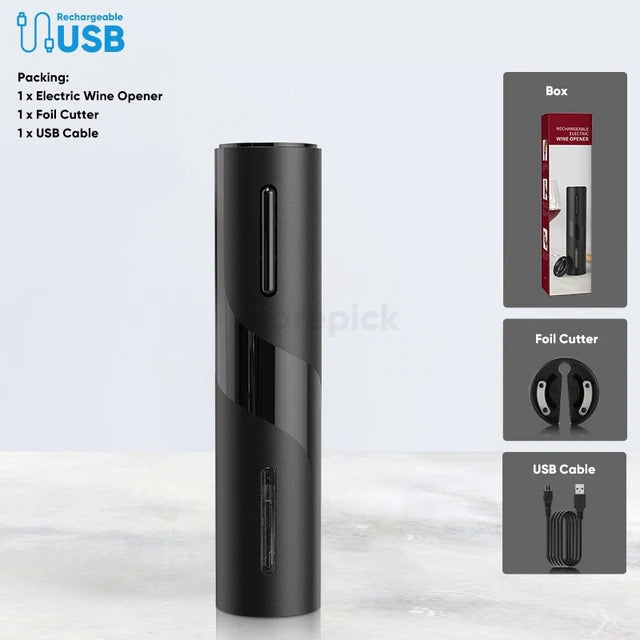 Automatic Electric Wine Bottle Opener – Rechargeable Corkscrew with Foil Cutter Kit