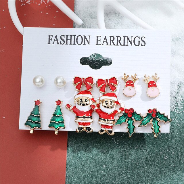 Christmas Drop Earrings Set for Women – Santa Claus, Tree & Bell Designs | Festive Party Jewellery
