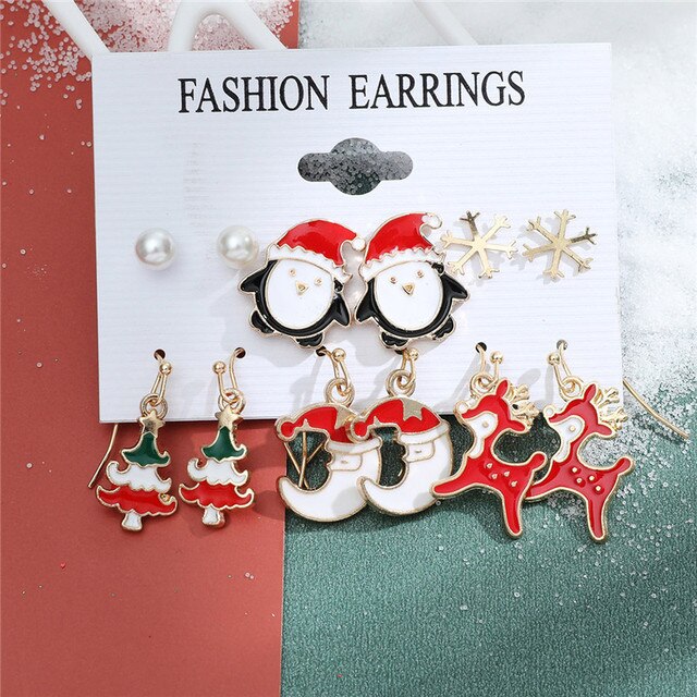 Christmas Drop Earrings Set for Women – Santa Claus, Tree & Bell Designs | Festive Party Jewellery