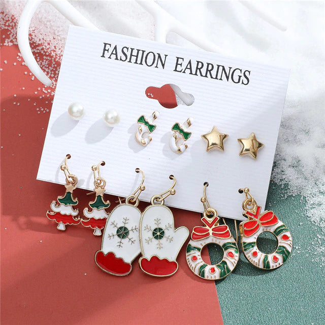 Christmas Drop Earrings Set for Women – Santa Claus, Tree & Bell Designs | Festive Party Jewellery