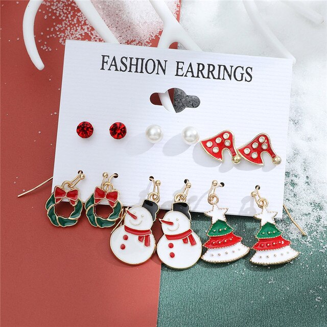 Christmas Drop Earrings Set for Women – Santa Claus, Tree & Bell Designs | Festive Party Jewellery
