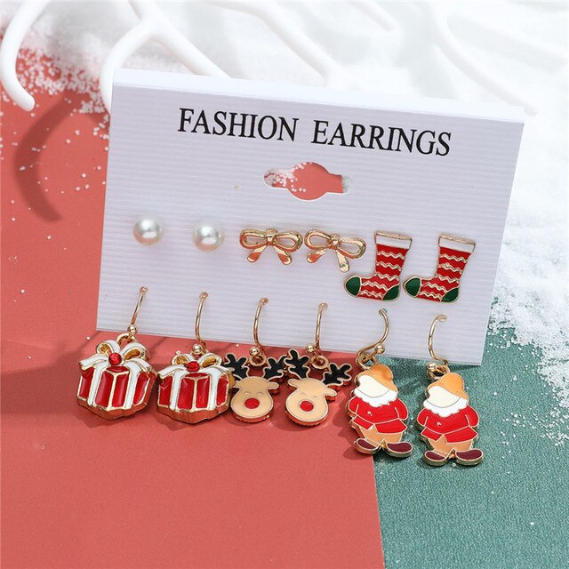 Christmas Drop Earrings Set for Women – Santa Claus, Tree & Bell Designs | Festive Party Jewellery