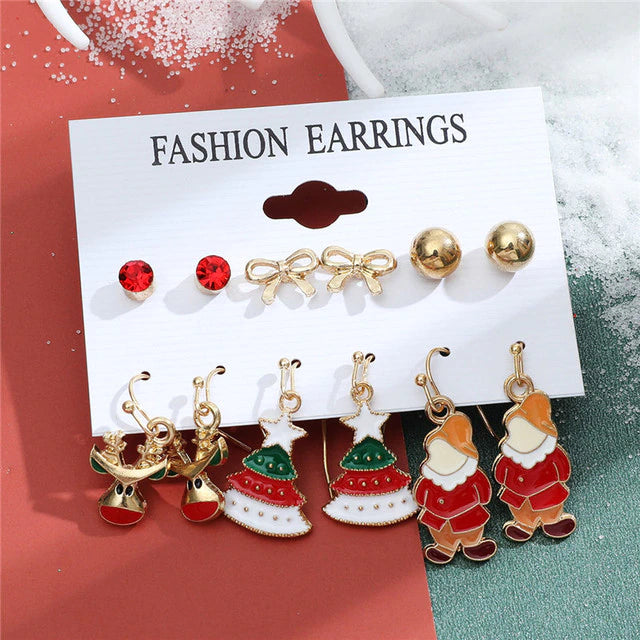 Christmas Drop Earrings Set for Women – Santa Claus, Tree & Bell Designs | Festive Party Jewellery
