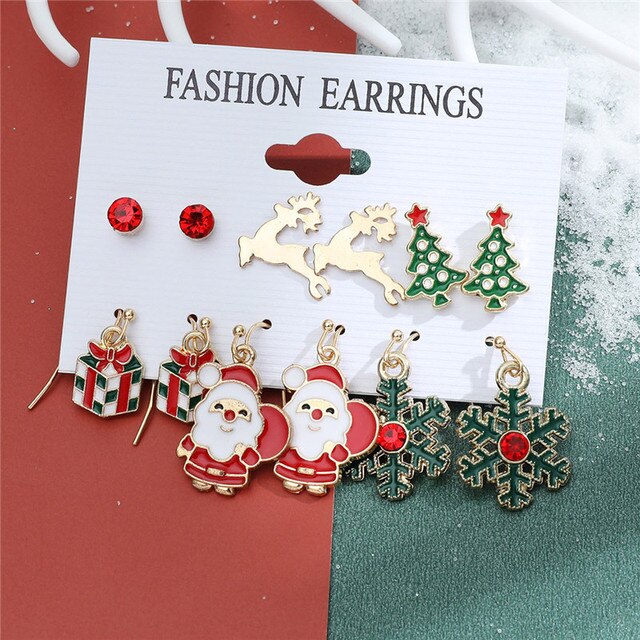 Christmas Drop Earrings Set for Women – Santa Claus, Tree & Bell Designs | Festive Party Jewellery