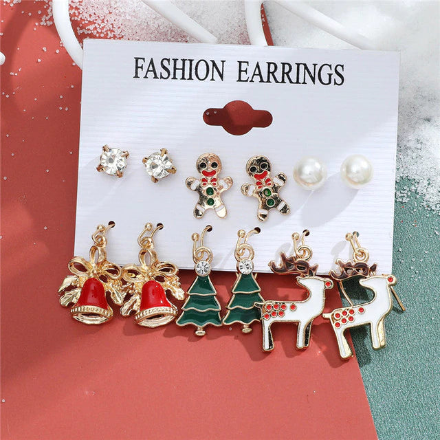 Christmas Drop Earrings Set for Women – Santa Claus, Tree & Bell Designs | Festive Party Jewellery