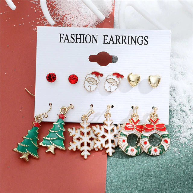 Christmas Drop Earrings Set for Women – Santa Claus, Tree & Bell Designs | Festive Party Jewellery