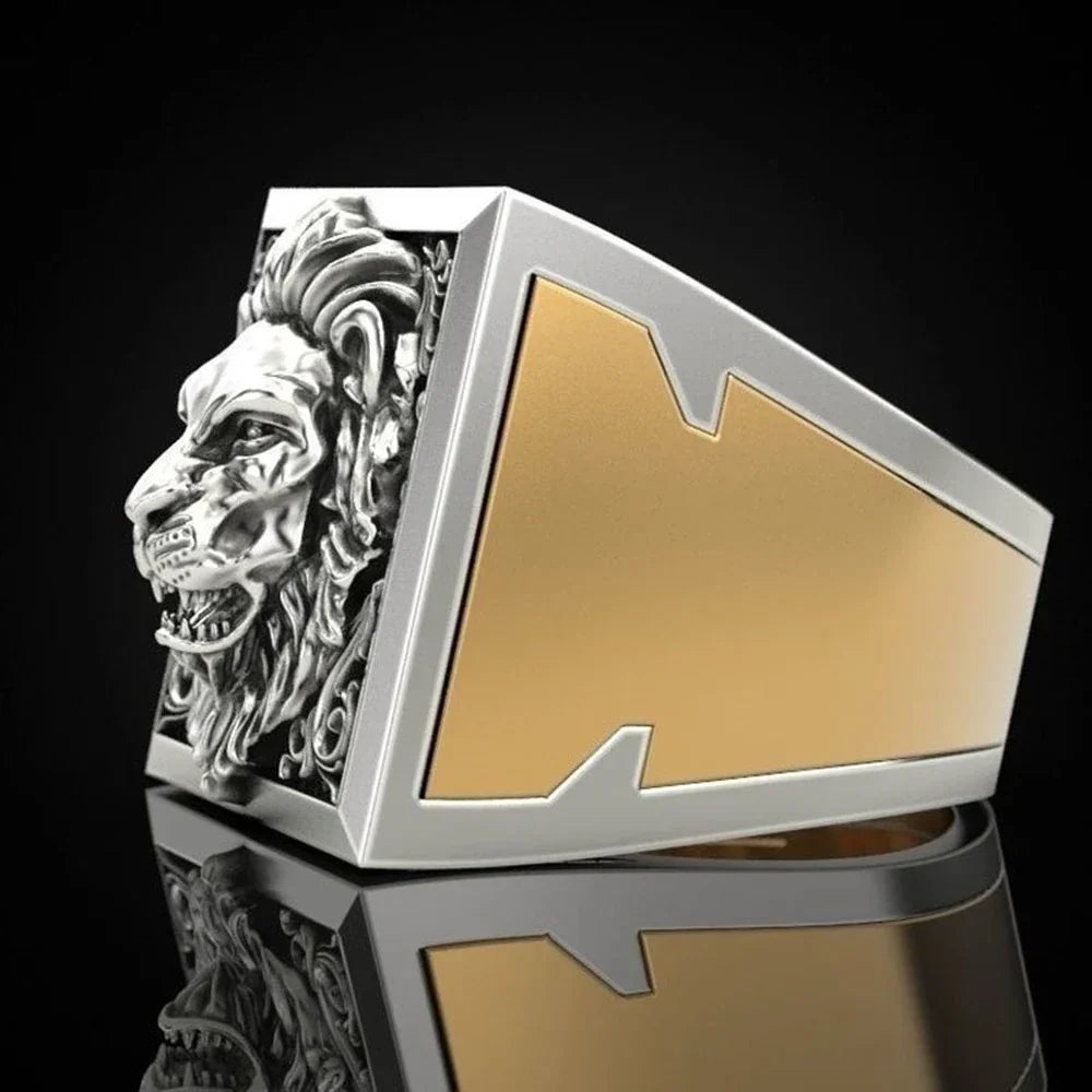 Punk Lion Head & Skull Secret Compartment Ring – Gothic Hidden Storage Men’s Ring