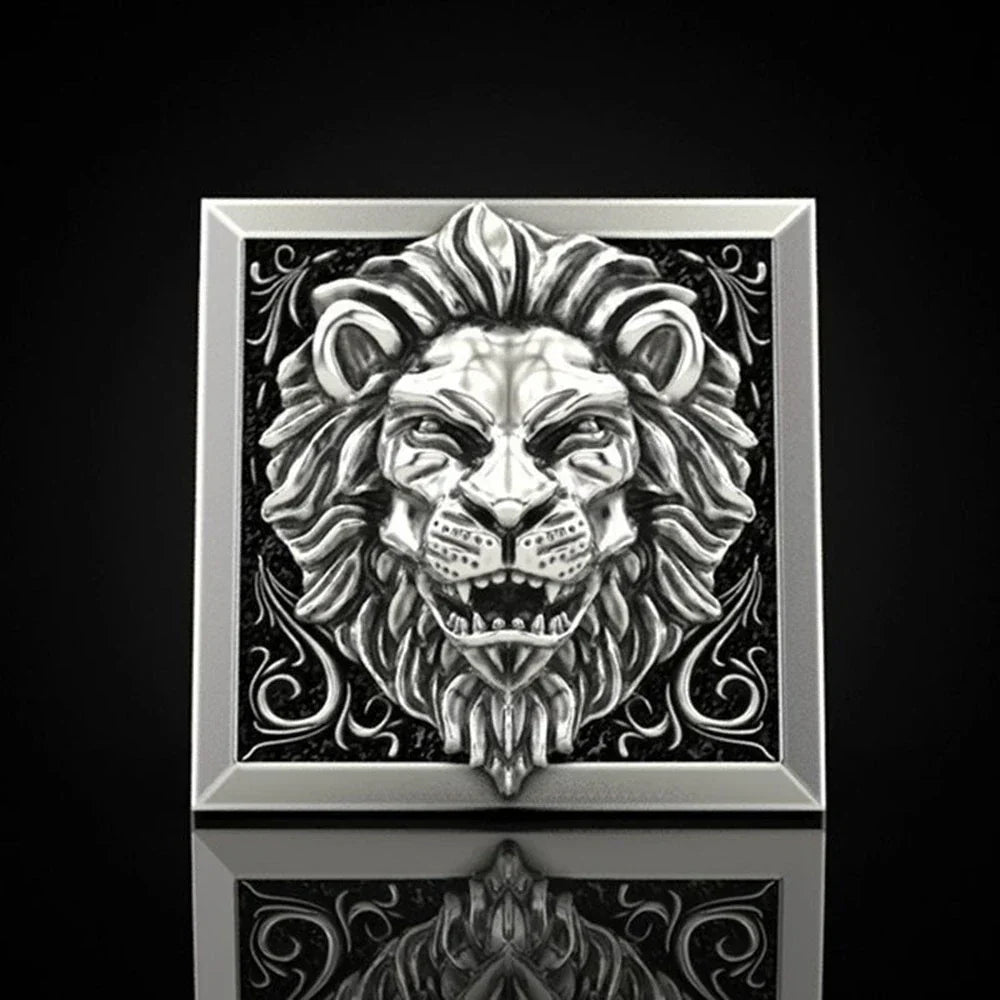 Punk Lion Head & Skull Secret Compartment Ring – Gothic Hidden Storage Men’s Ring