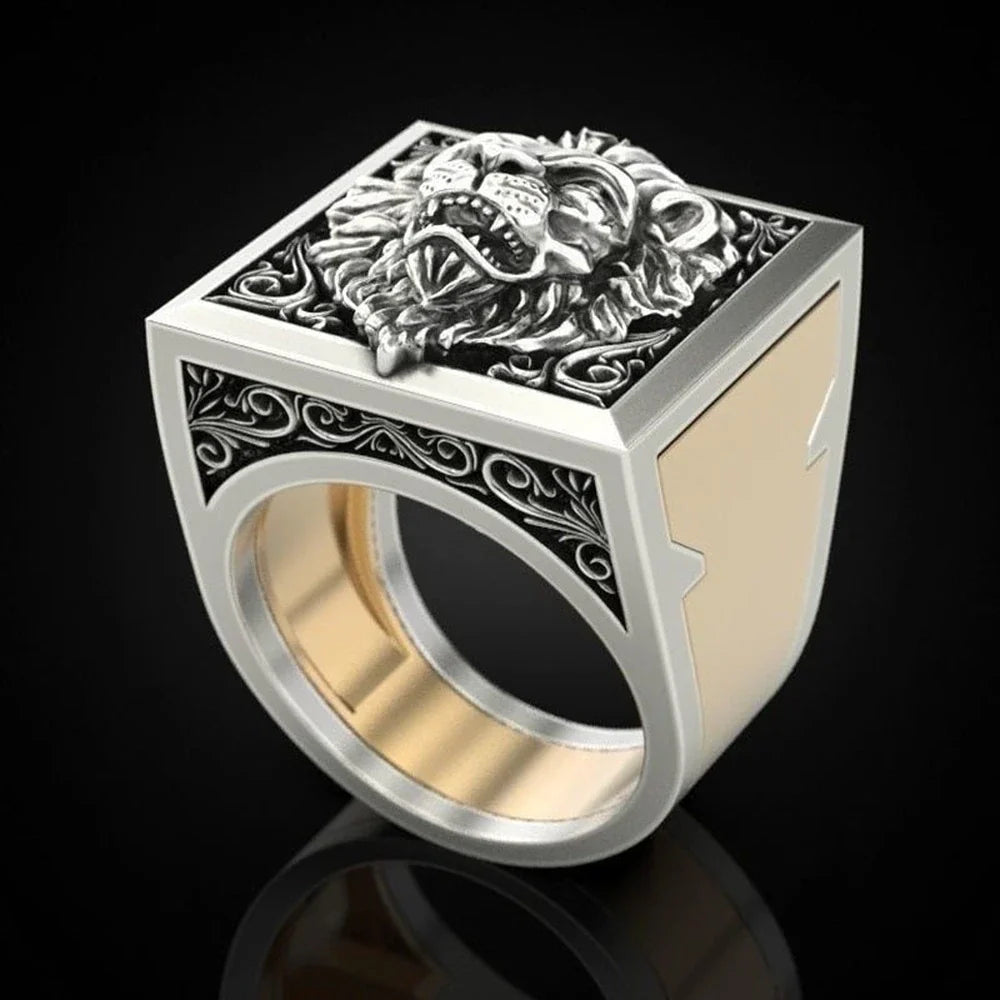 Punk Lion Head & Skull Secret Compartment Ring – Gothic Hidden Storage Men’s Ring