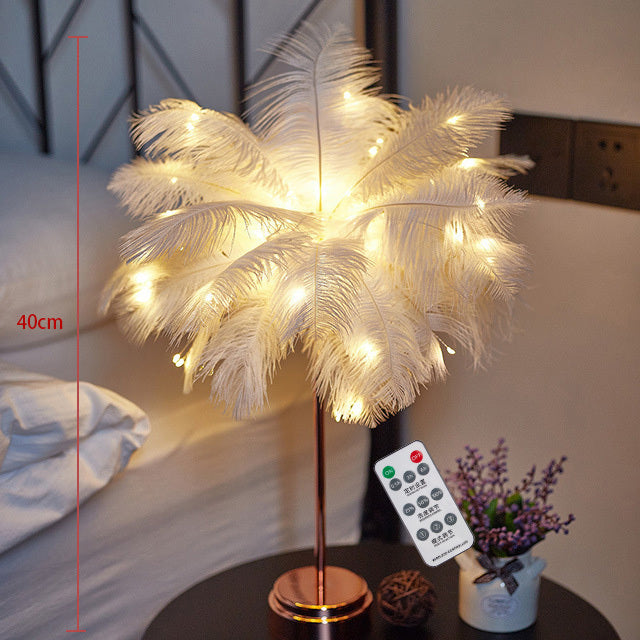 Feather Table Lamp – Elegant LED Night Light for Bedroom & Home Decor