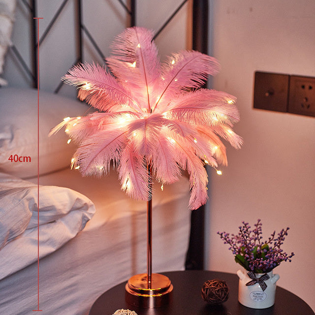 Feather Table Lamp – Elegant LED Night Light for Bedroom & Home Decor