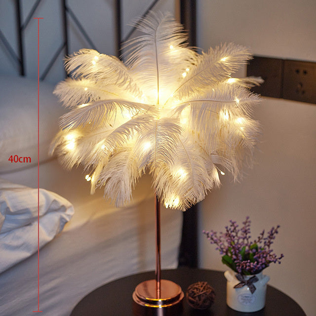 Feather Table Lamp – Elegant LED Night Light for Bedroom & Home Decor
