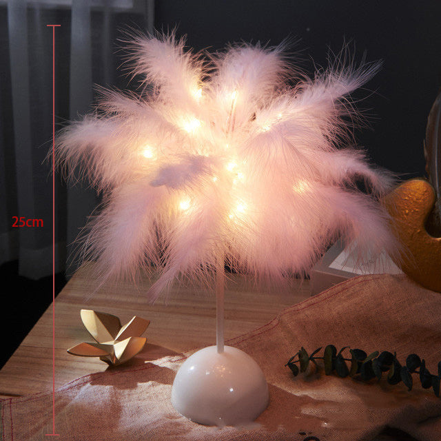 Feather Table Lamp – Elegant LED Night Light for Bedroom & Home Decor