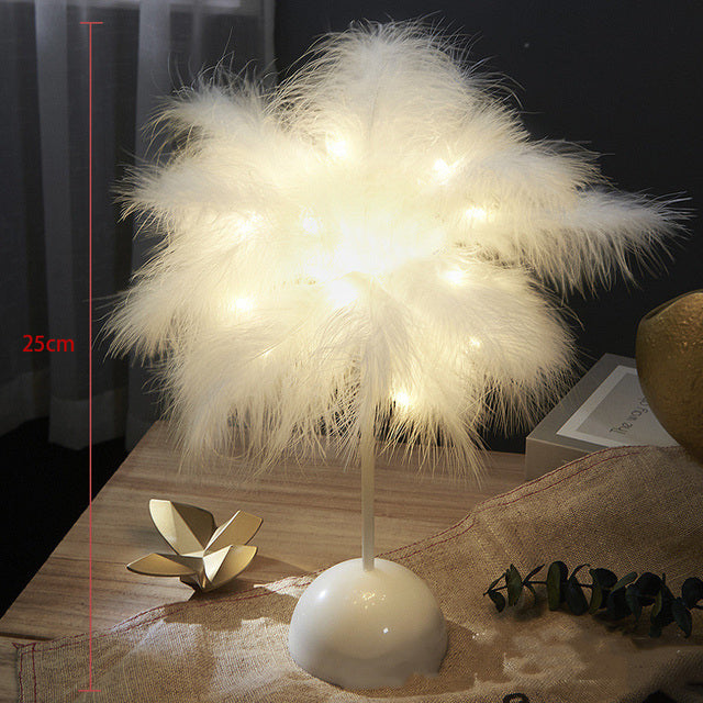Feather Table Lamp – Elegant LED Night Light for Bedroom & Home Decor