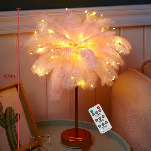 Feather Table Lamp – Elegant LED Night Light for Bedroom & Home Decor